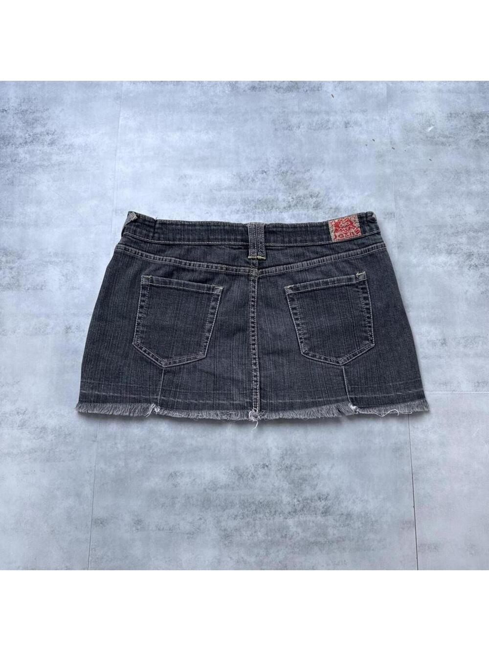 Y2K Wax Jeans Black Denim Mini Skirt